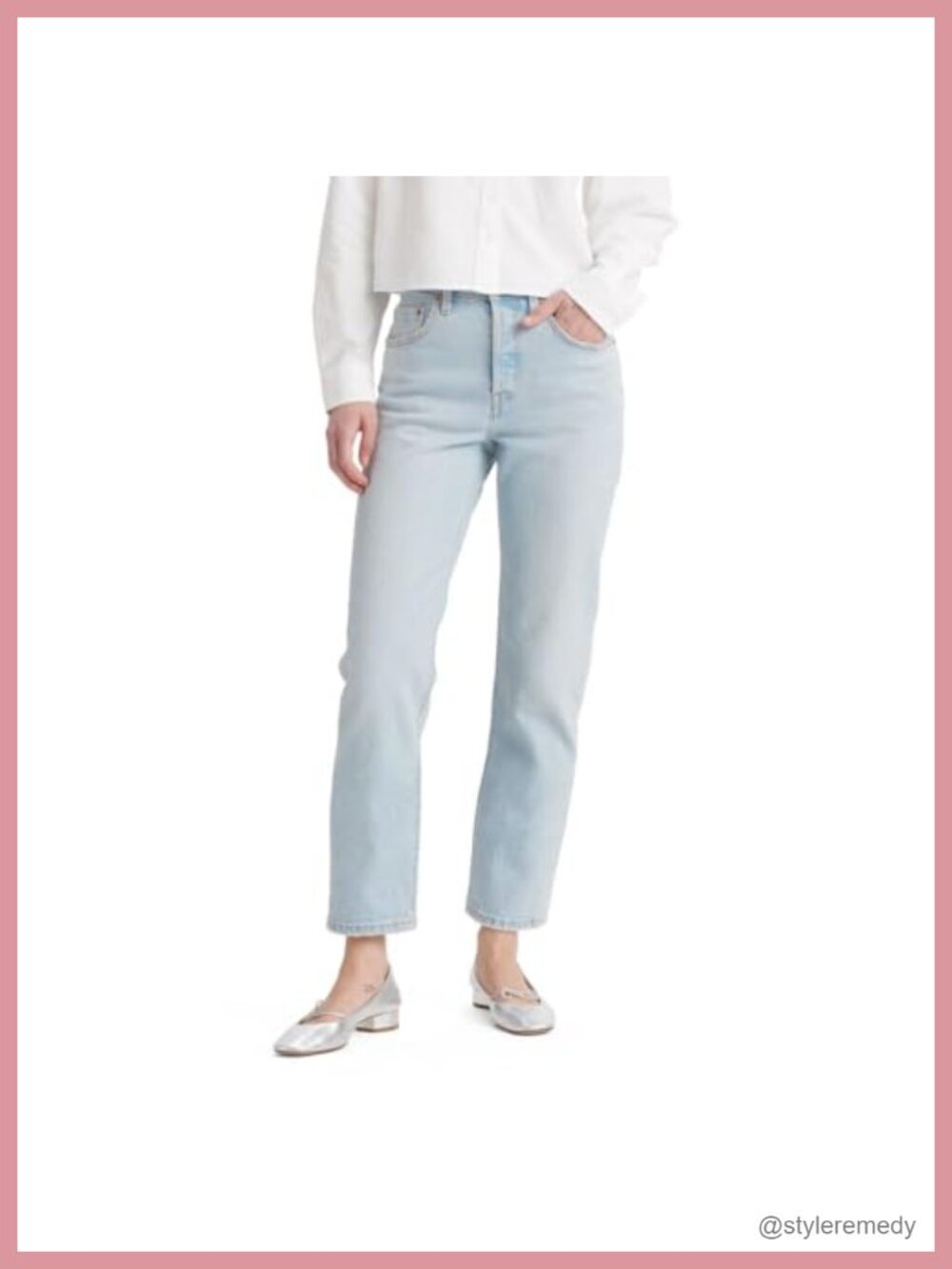 High Rise Straight Leg Crop Jeans Button Fly 26" Inseam